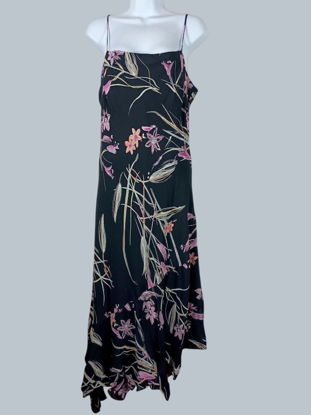 Lily Floral Midi Dress Handkerchief Hem Womens Large Black Wedding Guest Event